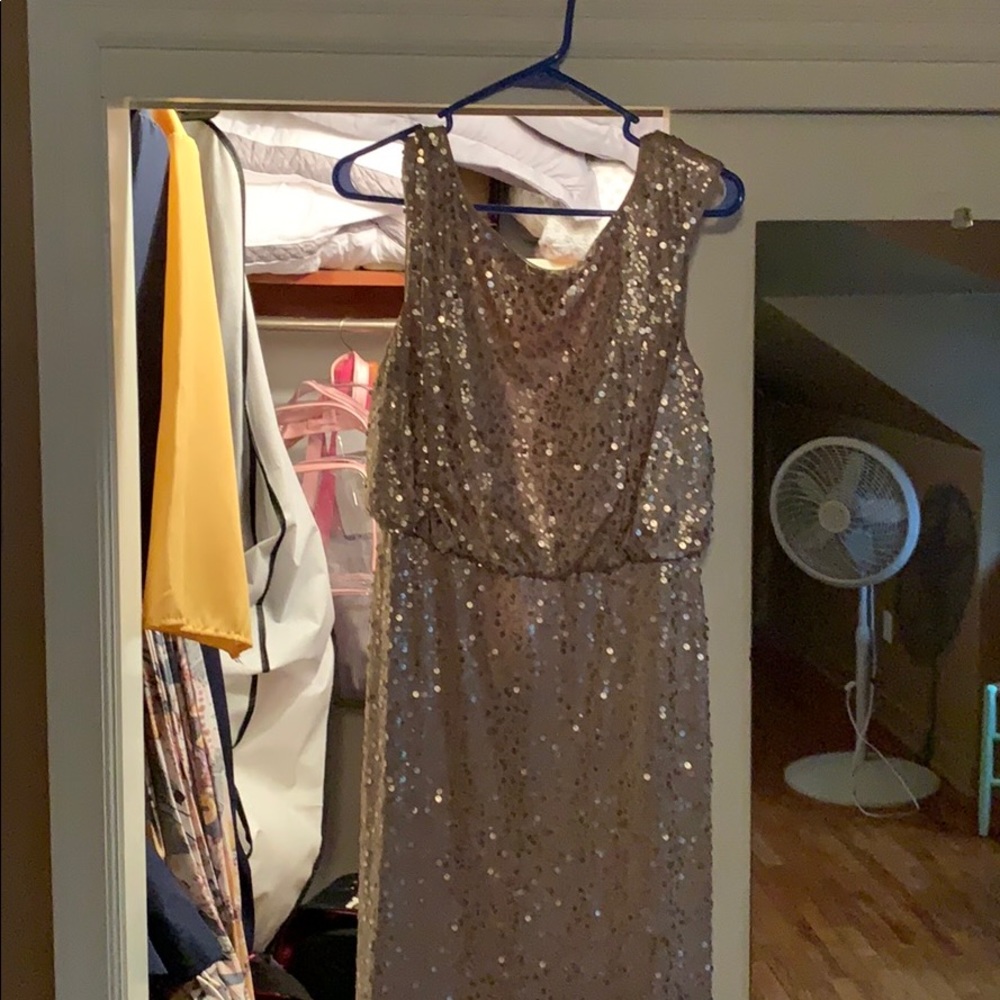 Gold, sequined bridesmaid dress